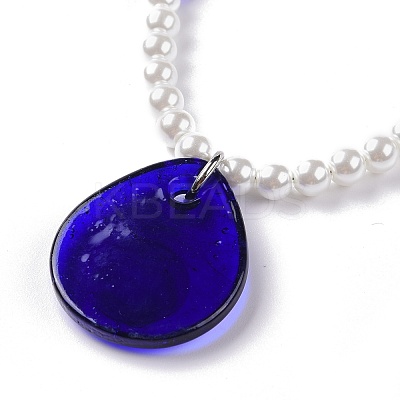 Lampwork Teardrop with Evil Eye Pendant Necklaces NJEW-JN03485-1