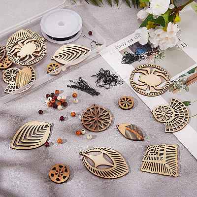 DIY Wood Pendant Drop Earring Making Kit DIY-SZ0007-36-1