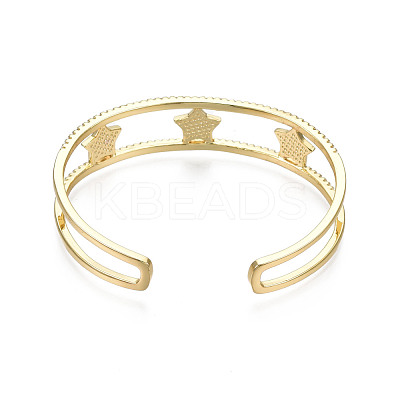 Enamel Star Open Cuff Bangle with Clear Cubic Zirconia BJEW-N012-025-1