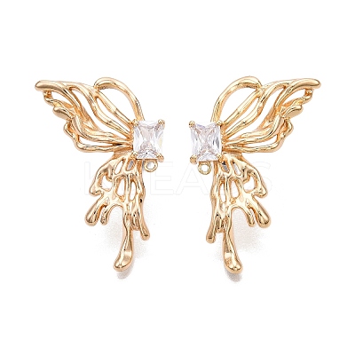 Brass Pave Clear Cubic Zirconia Butterfly Stud Earring Findings KK-N232-450G-1