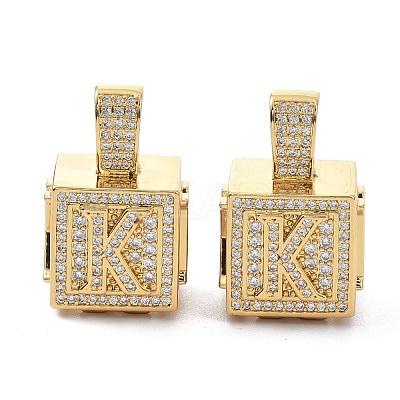 Alphabet Brass Micro Pave Clear Cubic Zirconia Pendants ZIRC-O045-01G-K-1
