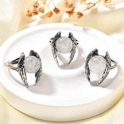 Natural Quartz Crystal Wings Adjustable Rings RJEW-K241-04AS-07-1