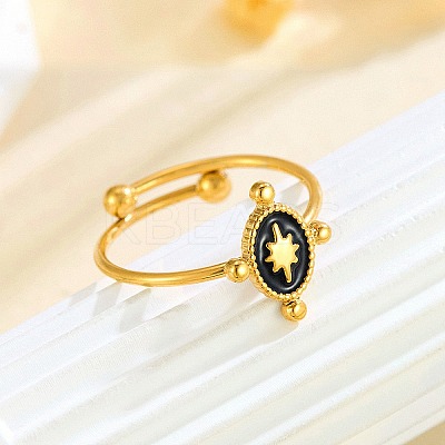 304 Stainless Steel Enamel Cuff Rings for Women RJEW-F194-04G-1