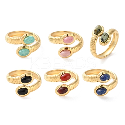 Oval Natural Red Agate & Amazonite & Rhodochrosite & Black Onyx & African Turquoise & Lapis Lazuli Finger Rings RJEW-Q004-04G-1