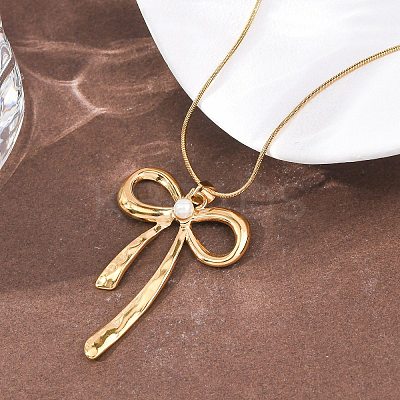 304 Stainless Steel Bowknot Pendant Double Layer Necklaces for Women NJEW-Z108-01G-1