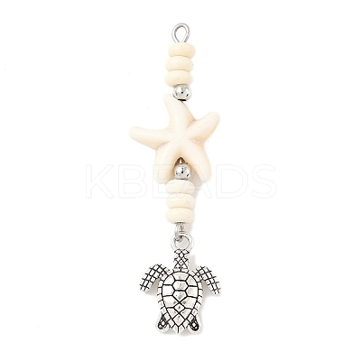 7Pcs 7 Styles Ocean Alloy & Starfish Rondelle Synthetic Turquoise Beaded Big Pendants PALLOY-JF04012-1
