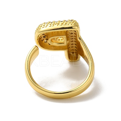 Letter Brass Micro Pave Clear Cubic Zirconia Open Cuff Ring for Women RJEW-N046-03P-G-1