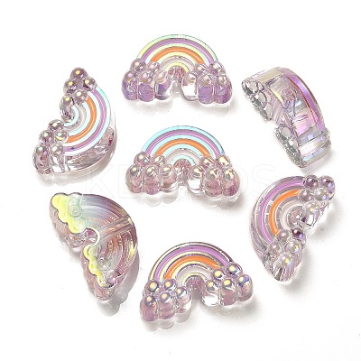 UV Plating Rainbow Iridescent Acrylic Enamel Beads OACR-G012-08D-1