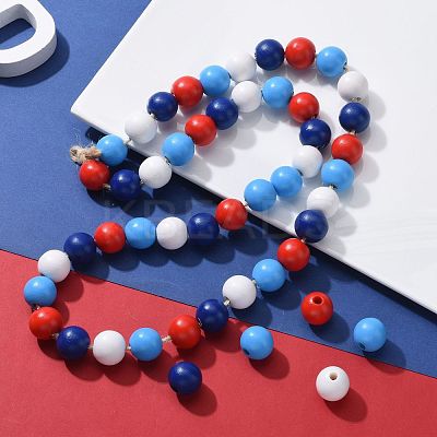 160 Pcs 4 Colors 4 July American Independence Day Painted Natural Wood Round Beads WOOD-LS0001-01D-1