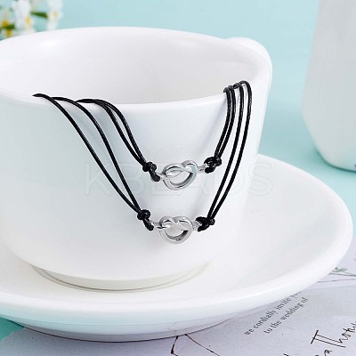 2Pc 2 Style 430 Stainless Steel Knot Heart Link Bracelets Set JB718A-1