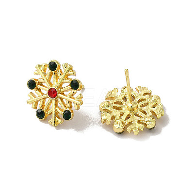 Christmas Snowflake Alloy Glass Rhinestones Stud Earrings for Women EJEW-E284-01LG-1
