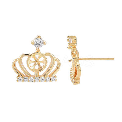 Brass Micro Pave Clear Cubic Zirconia Stud Earring Findings KK-S364-059-1