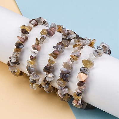 Natural Botswana Agate Chip Beaded Stretch Bracelets for Women Men BJEW-L038-01C-1