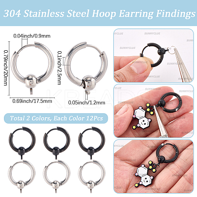 24Pcs 2 Colors  304 Stainless Steel Hoop Earring Findings FIND-SC0017-16C-1