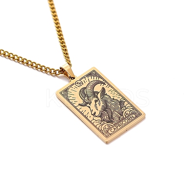 304 Stainless Steel Curb Chain Rectangle with Constellation Pendant Necklaces PW-WG0F5D0-29-1