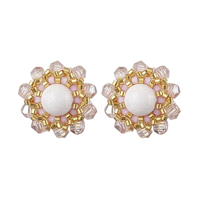 Flower Glass Seed Beaded with Natural Mashan Jade Stud Earrings for Women EJEW-MZ00208-02-1