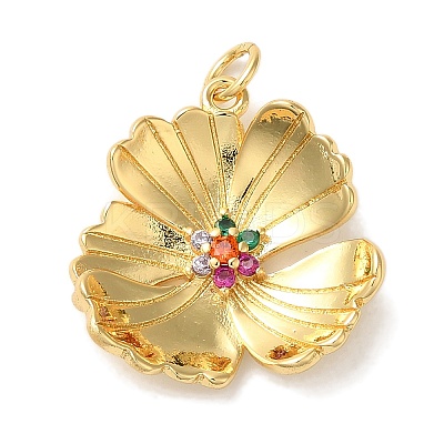 Rack Plating Brass Micro Pave Cubic Zirconia Pendants KK-U027-21G-1