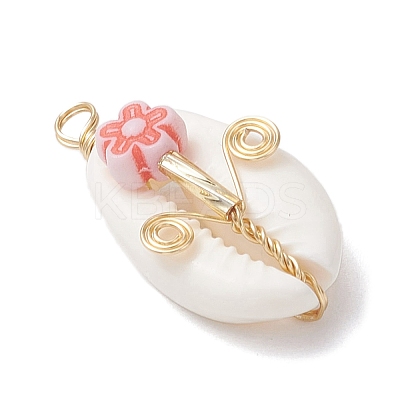 Natural Cowrie Shell Copper Wire Wrapped Pendants PALLOY-JF03834-1