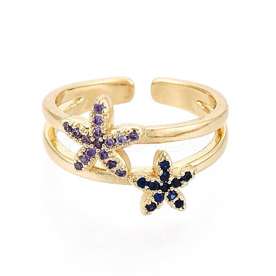 Brass Micro Pave Cubic Zirconia Cuff Rings for Women KK-T071-64G-1