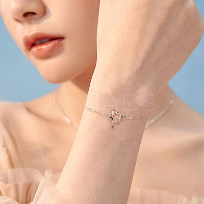Brass Heart Link Chain Bracelets BJEW-TAC0027-1