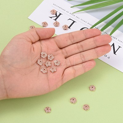 5-Petal Brass Micro Pave Clear Cubic Zirconia Bead Caps X-ZIRC-P001-31RG-1
