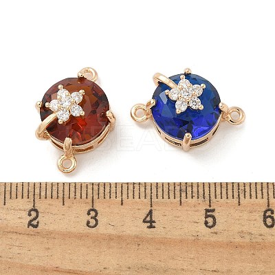 Brass Pave Faceted Glass Flat Round Connector Charms KK-G517-09G-1