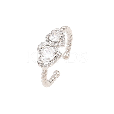Brass Micro Pave Cubic Zirconia Cuff Open Rings for Women RJEW-C153-04P-1