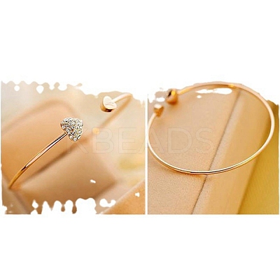 Double Heart Alloy Rhinestone Cuff Bangles for Women WGD430F-01-1