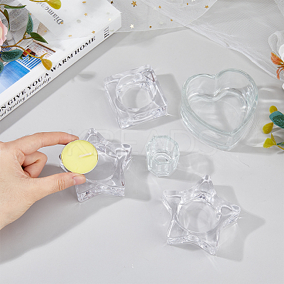 5Pcs 5 Styles Glass Tealight Candle Holder AJEW-FG0003-37-1