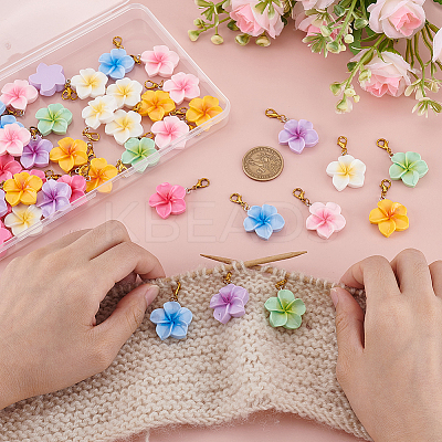 42Pcs 7 Colors Resin Flower Pendant Decorations HJEW-GA0001-57-1