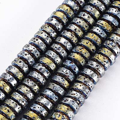 Electroplated Natural Lava Rock Beads Strands G-T114-69H-1