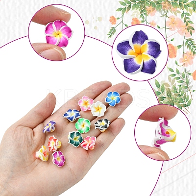 60Pcs 15 Colors Handmade Polymer Clay 3D Flower Plumeria Beads CLAY-FS0001-39-1