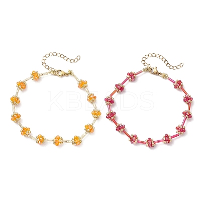 2Pcs 2 Colors Glass Seed Beaded Bracelets for Women BJEW-MZ00216-1