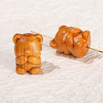 Wood Dyed Cute Bear Beads PW-WG18319-02-1