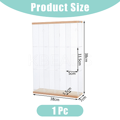 3-Tier 4-Grid Transparent Acrylic Minifigures Organizer Dispaly Case with Wood ODIS-WH0004-03B-1