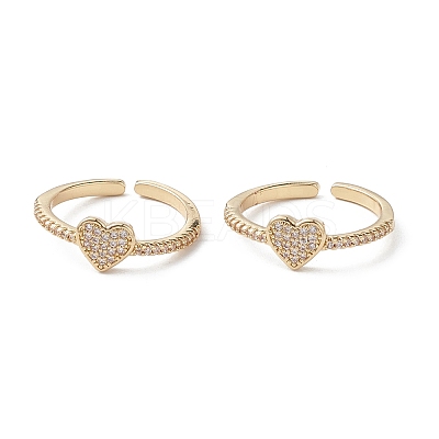 Heart Clear Cubic Zirconia Cuff Ring RJEW-M146-13G-1
