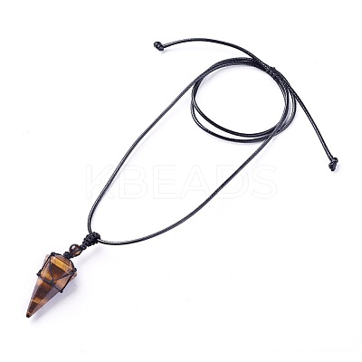 Natural Tiger Eye Pendants Necklaces NJEW-E140-A08-1