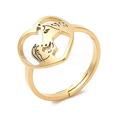 Ion Plating(IP) 304 Stainless Steel Heart with Horse Adjustable Ring for Women RJEW-M149-20G-1