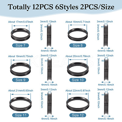 12Pcs 6 Size 201 Stainless Steel Grooved Finger Ring Settings RJEW-TA0001-06EB-1