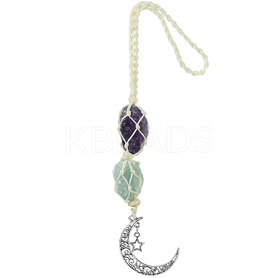 Nuggets Natural Amethyst & Green Aventurine Pouch Pendant Decorations HJEW-WH20002-03C-1