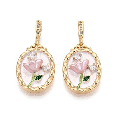 Spray Painted Brass Pave Clear Cubic Zirconia Pendants KK-T072-28A-G-1
