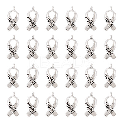 Breast Cancer Awareness Ribbon Carved Word Hope Tibetan Style Alloy Message Pendants TIBEP-TAG0001-02-1