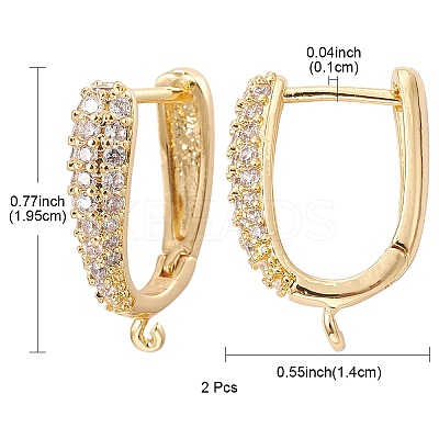 Brass Micro Pave Clear Cubic Zirconia Hoop Earring Findings ZIRC-YW0001-07G-1