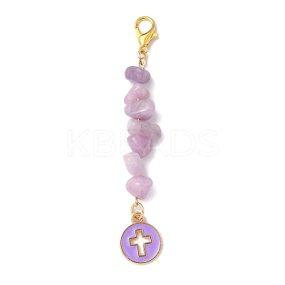 5Pcs Alloy Enamel Flat Round with Cross Pendant Decorations HJEW-JM04089-1