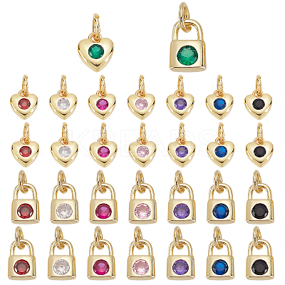 32Pcs 16 Style Brass Micro Pave Cubic Zirconia Pendants KK-PH0001-80-1