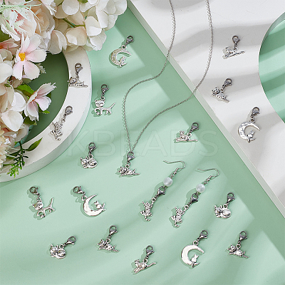 60Pcs 6 Styles Cat Alloy Pendant Decorations HJEW-GO00223-1