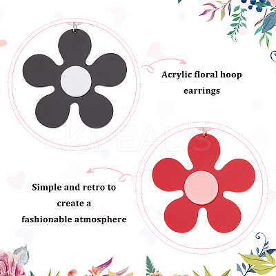 2 Pairs 2 Colors Acrylic Flower Asymmetrical Earrings EJEW-FI0001-09-1
