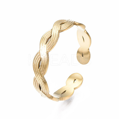 304 Stainless Steel Twist Wrap Open Cuff Ring for Women RJEW-T023-07G-1
