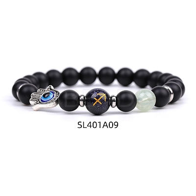 Natural Dyed & Heated Black Agate & Prehnite Stretch Bracelets PW-WG62314-09-1