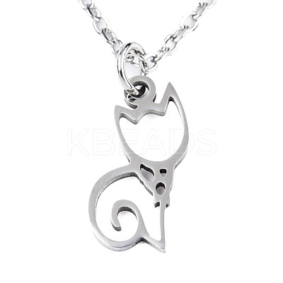 Non-Tarnish 201 Stainless Steel Kitten Pendants Necklaces NJEW-S105-JN590-40-1-1